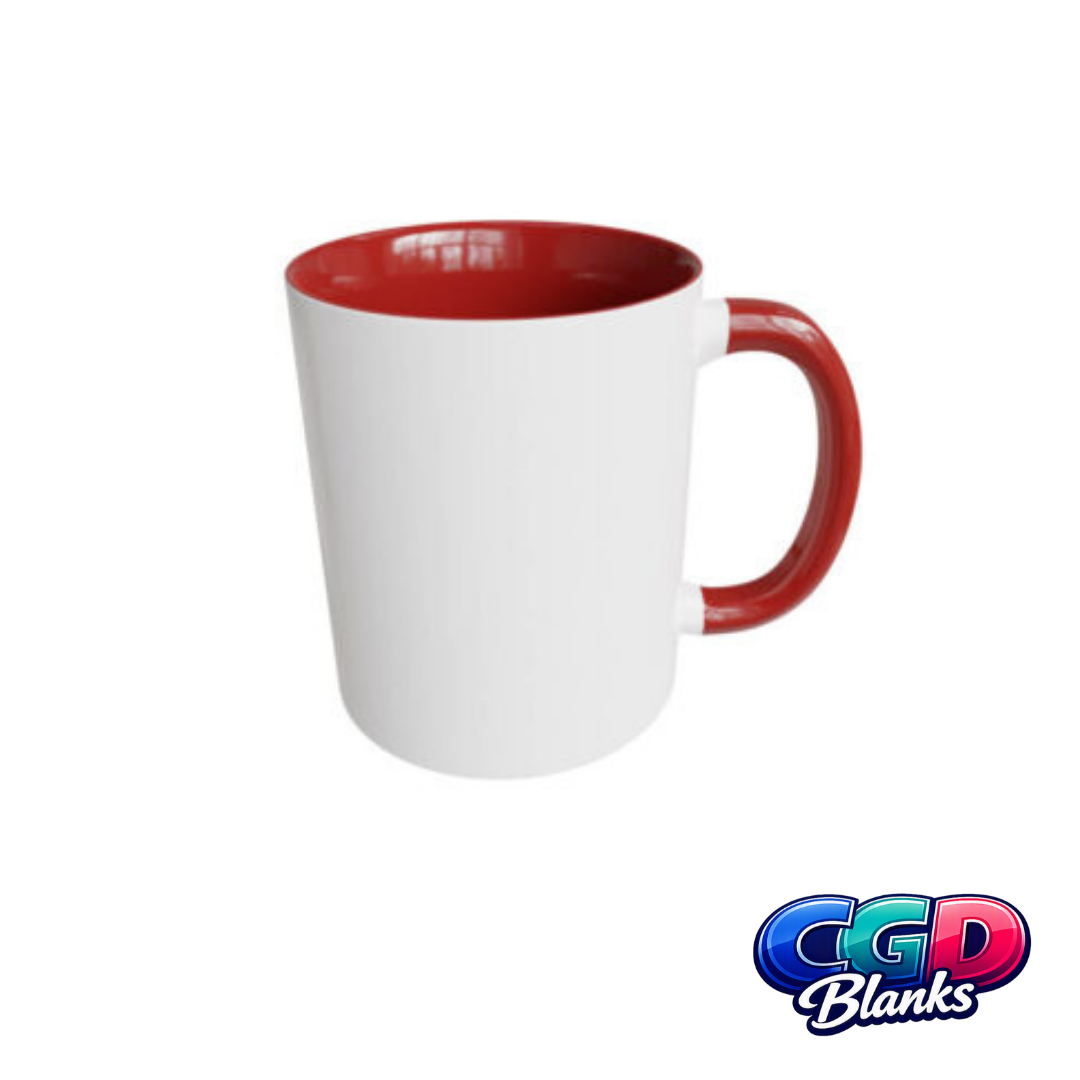 11oz red two-tone sublimation mug blank with coloured inner and handle