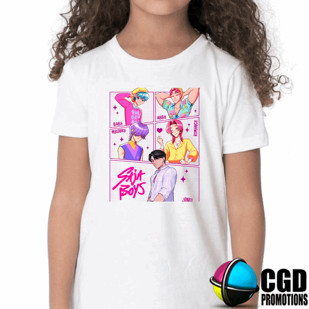 K-Pop Saja Boys Character Insipired Cartoon Strip Printed Kids Shirt