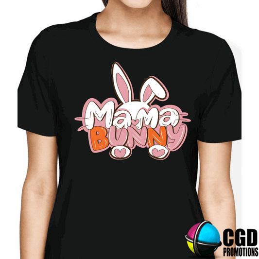Mama Bunny Adult Easter Printed Shirts - Unisex, Ladies fitted with bunny carrot ears and feet