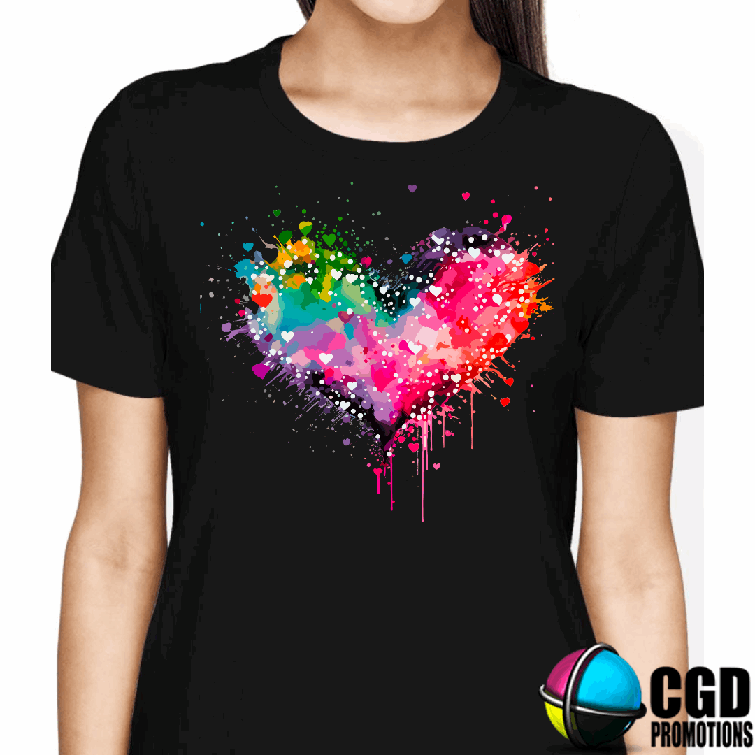 Heart multicolour paint splash - Valentines Day Shirt - Matching Unisex, Ladies Fitted & Kids