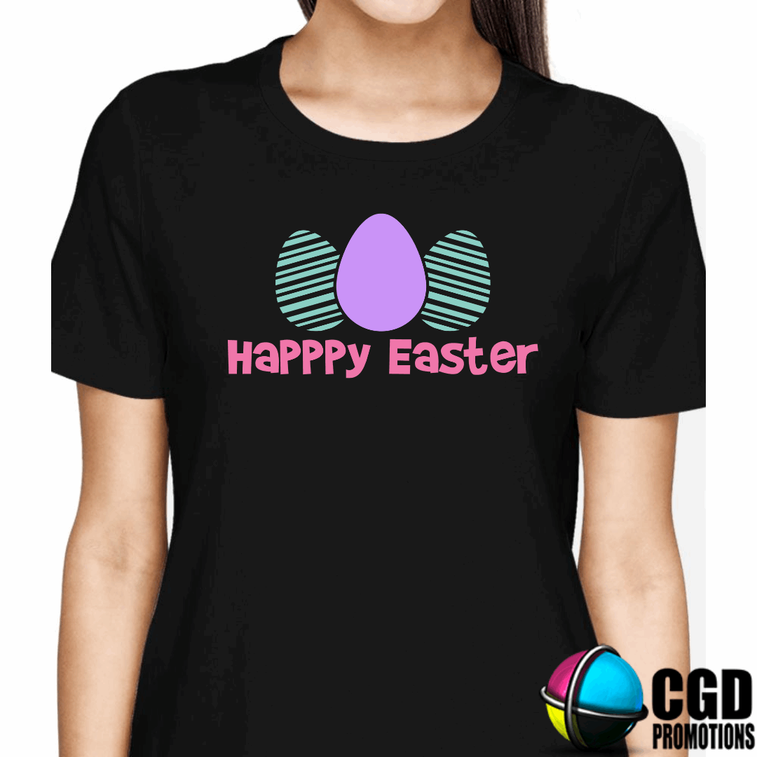 Happy Easter Three Eggs Adult & Kids Easter Printed Shirts - Unisex, Ladies fitted & Kids