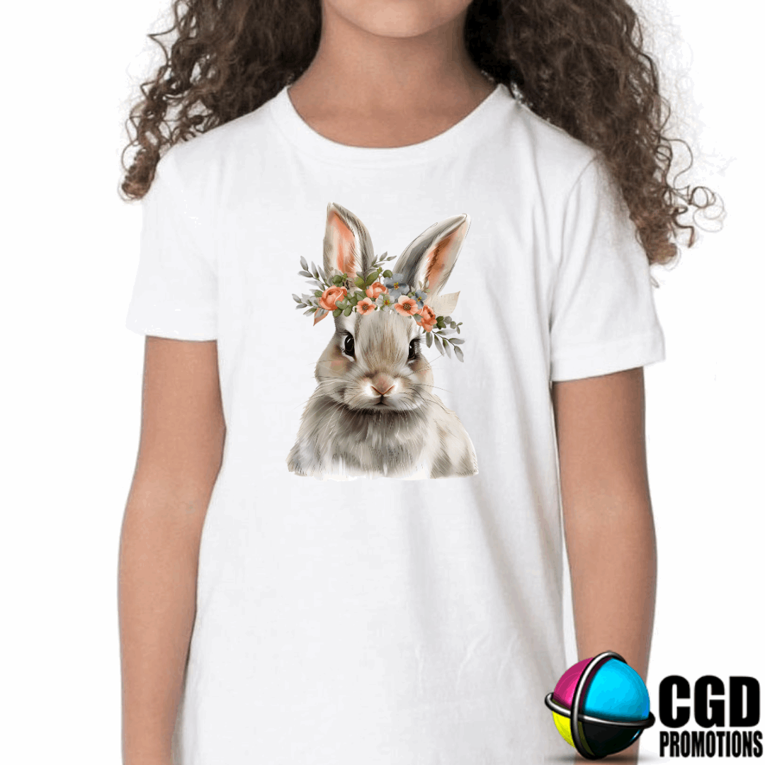 Easter Brown Bunny with Flowers Kids Easter Printed Shirts