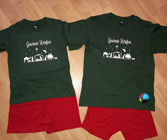 Merry Christmas / Geseende Kersfees Nativity Set - Christmas Printed Shirt for the Whole Family - Matching Unisex, Ladies Fitted & Kids  | Faith-Based Shirt | Christian T-Shirt