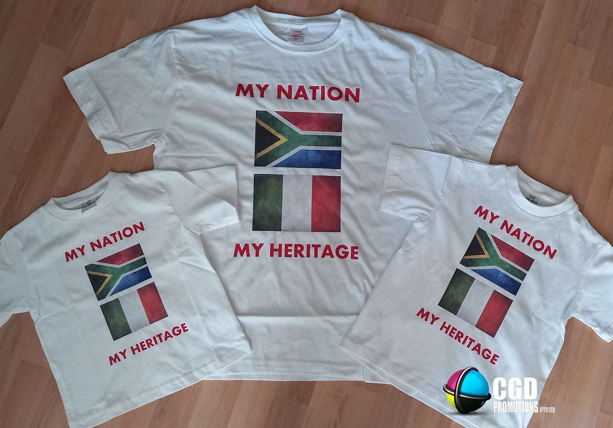 Matching family shirts South African flag with European heritage