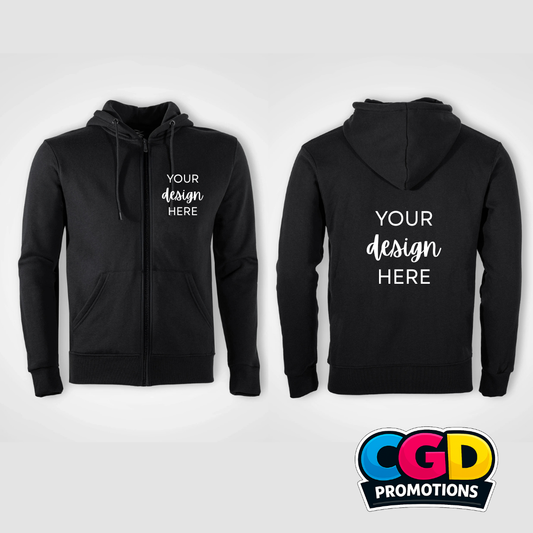 Navy zipped hoodie printed with DTF