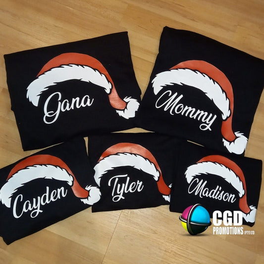Santa Hat Christmas Family of 4 Shirts (2 kiddies T-Shirt Option)