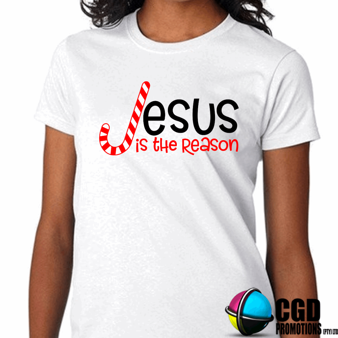 Jesus is the Reason Candycane - Christmas Printed Shirt for the Whole Family - Matching Unisex, Ladies Fitted & Kids (Faith-based) (Copy)