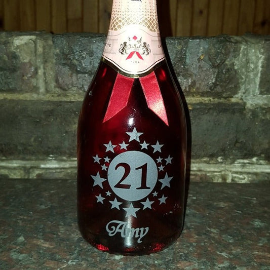 Personalized Sandblasted Birthday Champagne Bottle – Star Design, Custom Name & Age