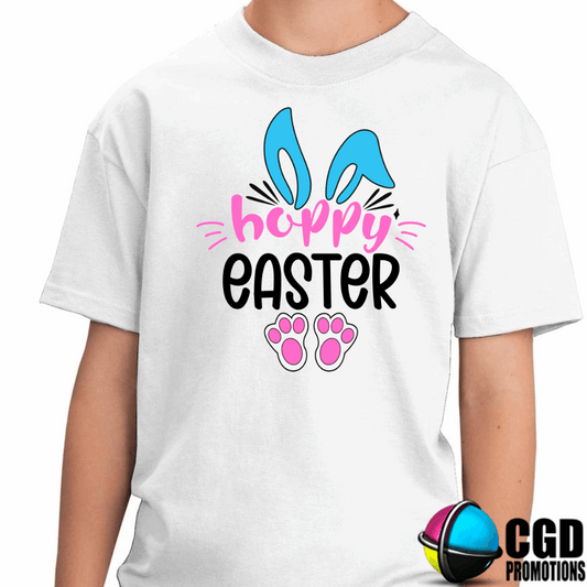 Happy Hoppy Easter with green ears & feet Adult & Kids Easter Printed Shirts - Unisex, Ladies fitted & Kids