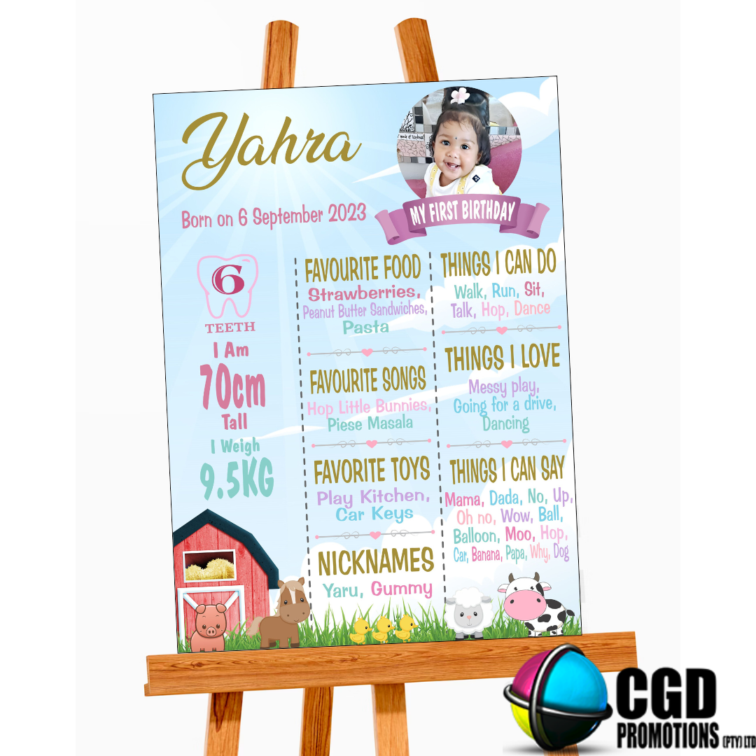 Farm Animals Milestone Board 1st Birthday
