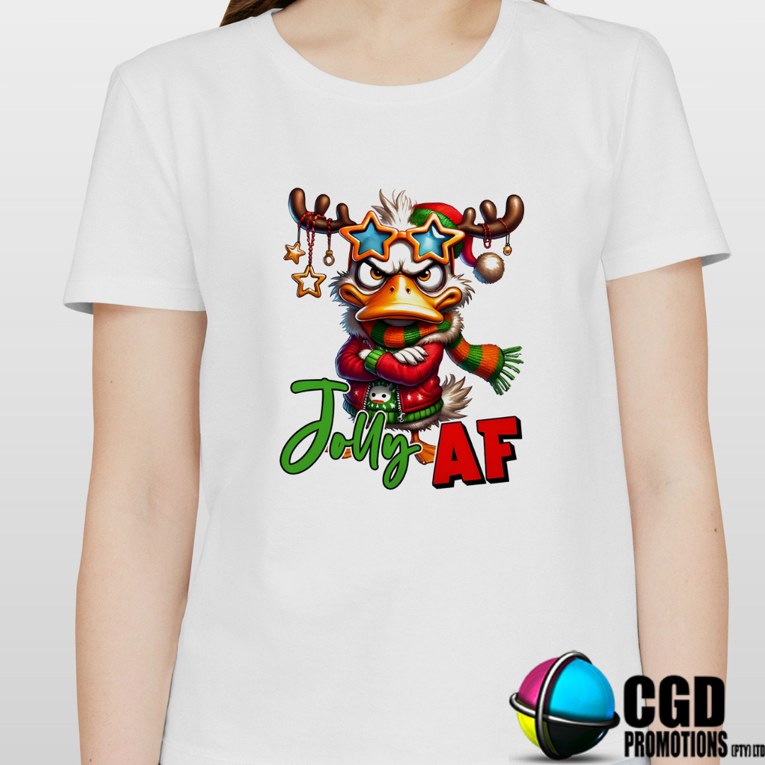 Jolly AF Duck Christmas Printed Shirt - Matching Christmas Adult Unisex, Ladies Fitted & Kids