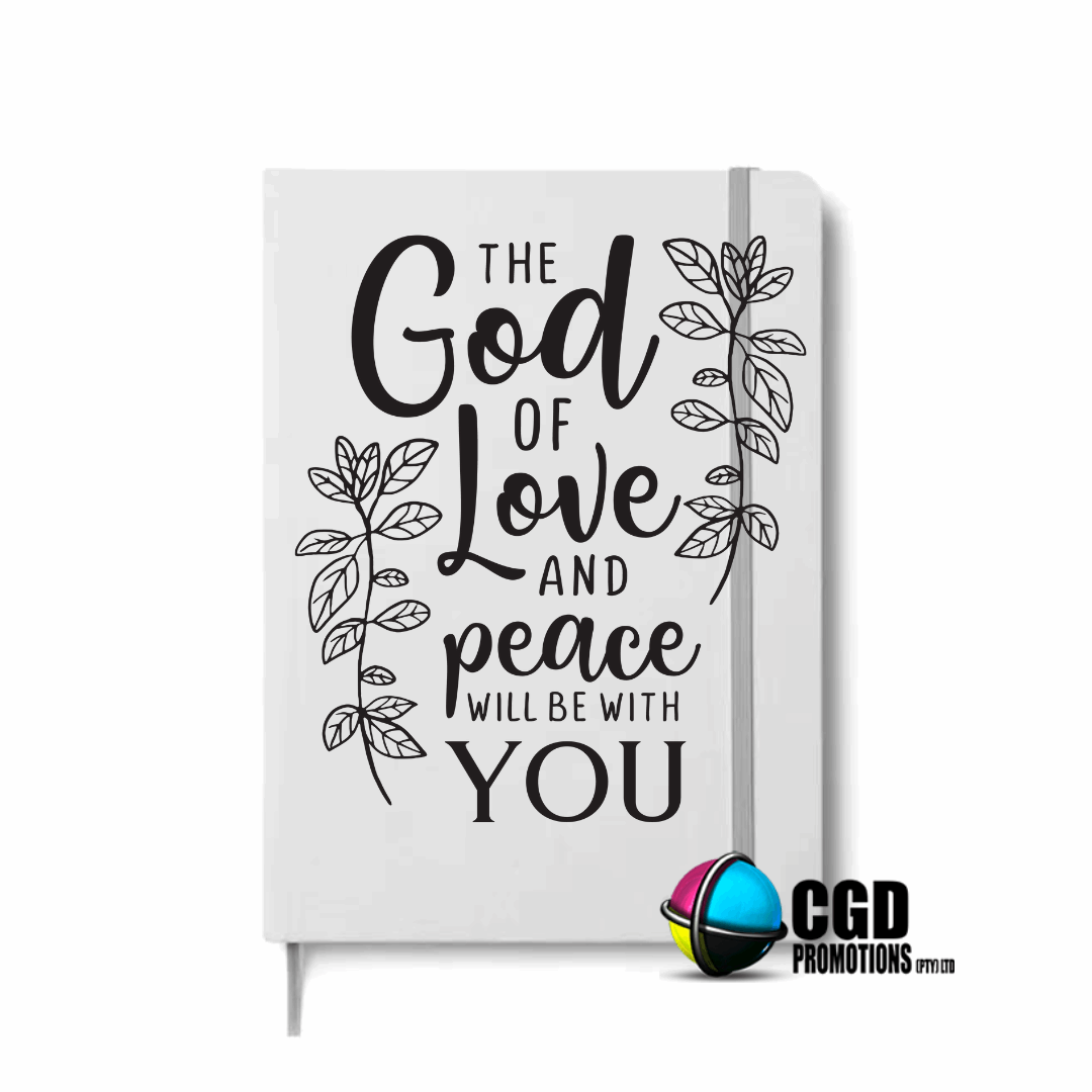 The God of Love and Peach will be with You A5 Hard Cover Notebook ((Faith Based))