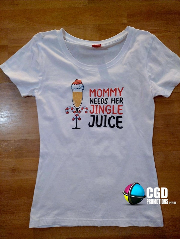 Mommy Needs her Jingle Juice Champagne- Christmas Adult Christms Printed Shirt - Unisex Mens & Ladies Fitted