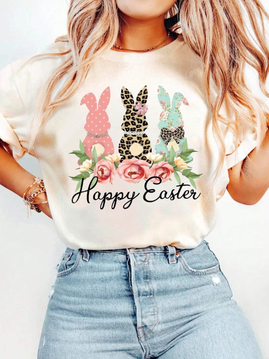 Happy Easter Bunnies Adult & Kids Easter Printed Shirts - Unisex, Ladies Fitted & Kids