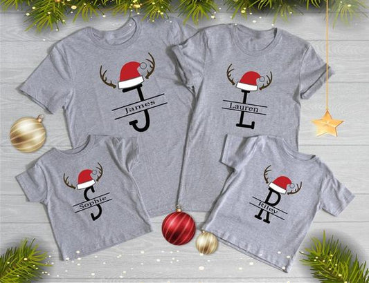 Reindeer Monogram Christmas Family of 4 Shirts (2 kiddies T-Shirt Option)