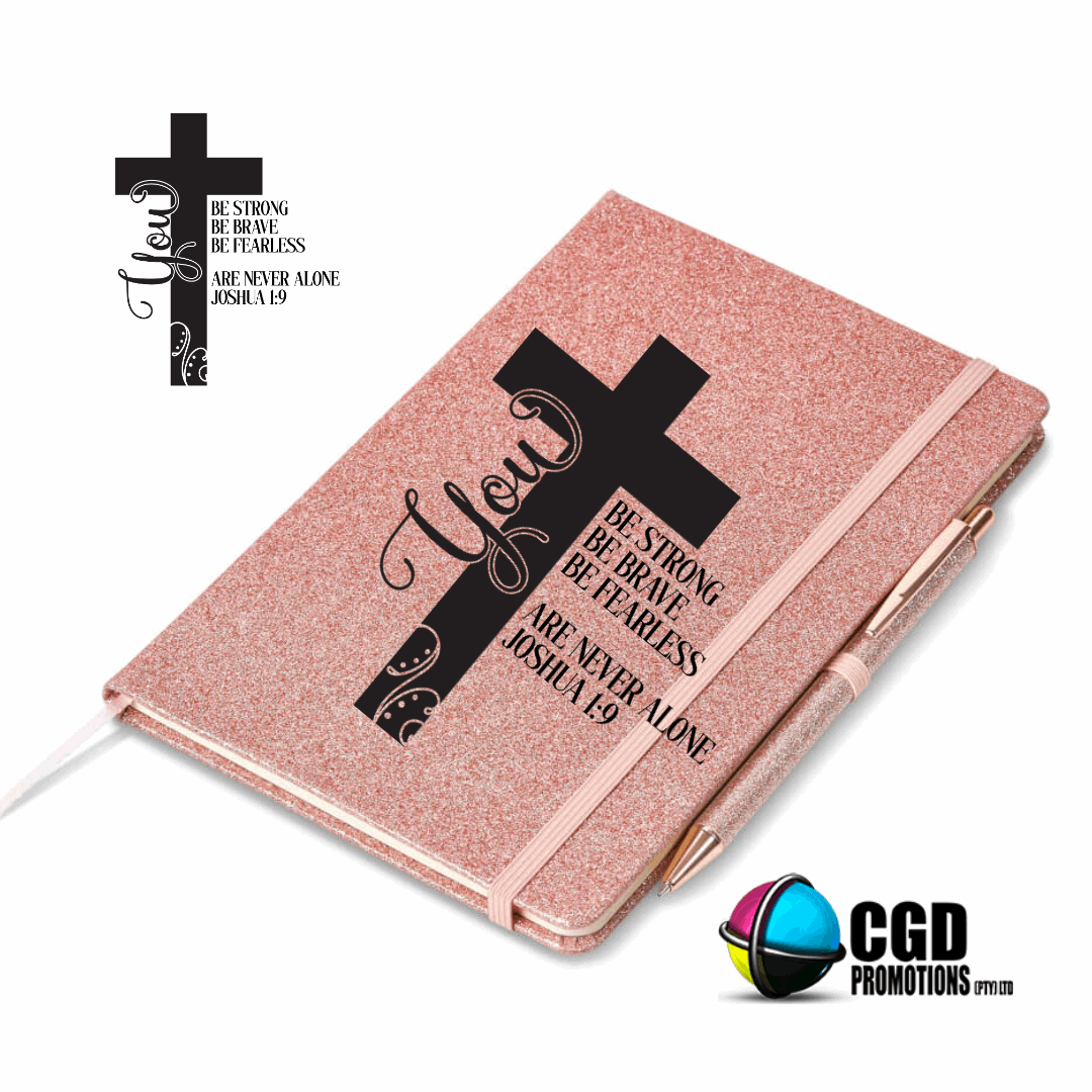 Be Strong Be Brave Be Fearless Rose Gold A5 Hard Cover Notebook with pen ((Faith Based))