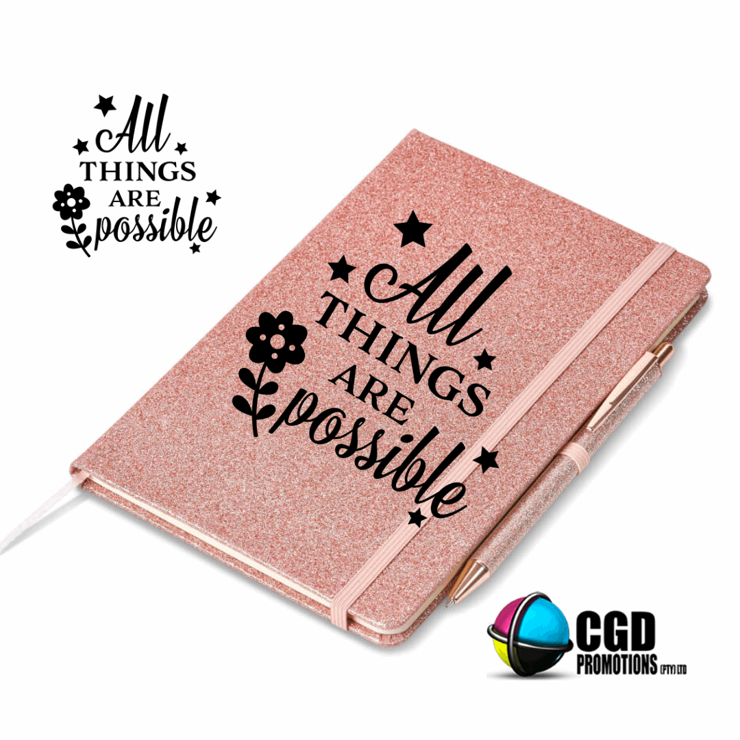 All things are possible Rose Gold A5 Hard Cover Notebook with pen ((Faith Based))