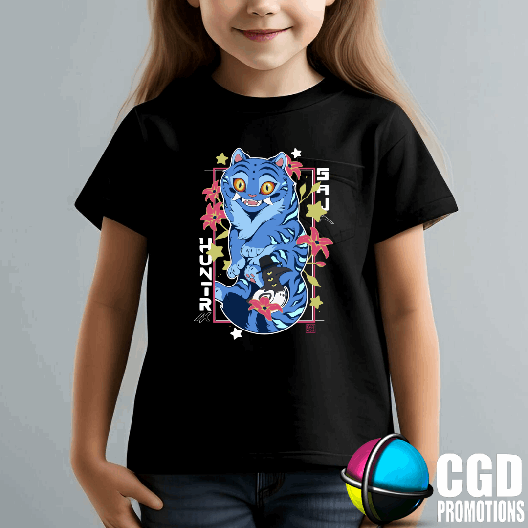 Cute Blue Tiger & Bird K-Pop Character Inspired Printed Kids Shirt