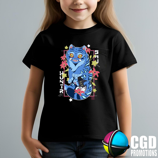 Cute Blue Tiger & Bird K-Pop Character Inspired Printed Kids Shirt