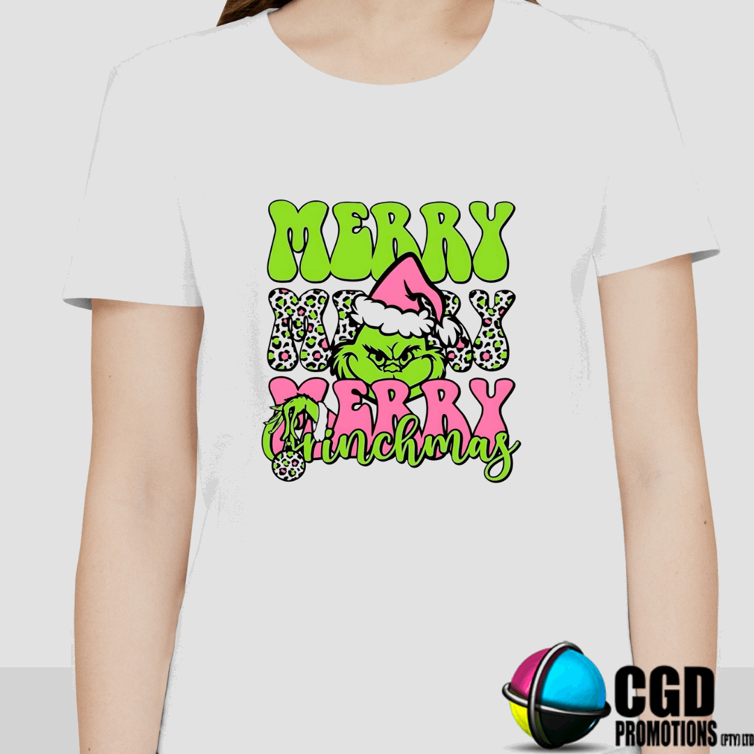 Merry Merry Merry Grinchmas Pink Leopard print Pink Christmas Printed Family Shirt - Matching Christmas Adult Unisex, Ladies Fitted & Kids (Copy)