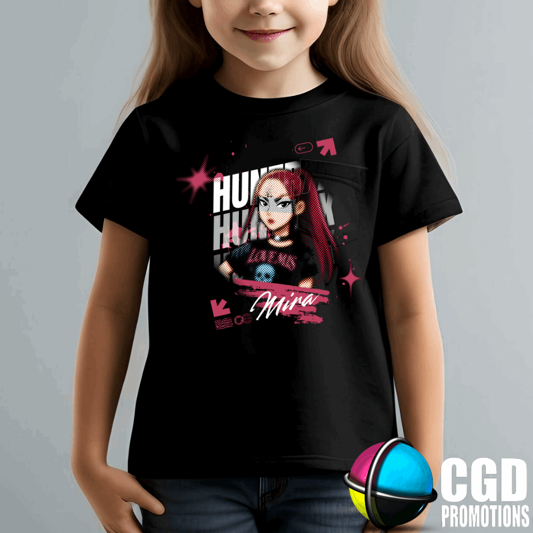 "Model wearing K-pop Demon Hunter inspired t-shirt" Mira