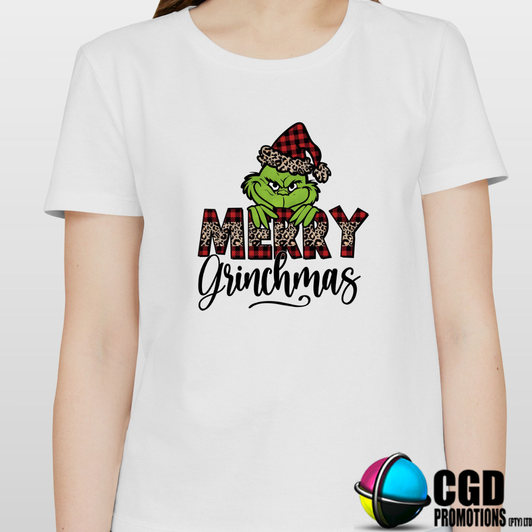 Merry Grinchmaas Plain Leopard Print Grinch Christmas Printed Family Shirt - Matching Christmas Adult Unisex, Ladies Fitted & Kids