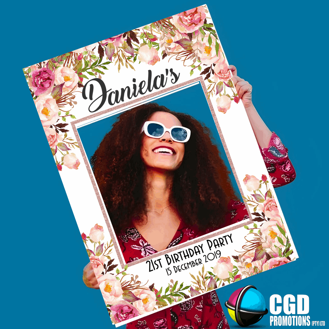 “Custom selfie frame with personalized text for parties and baby showers”