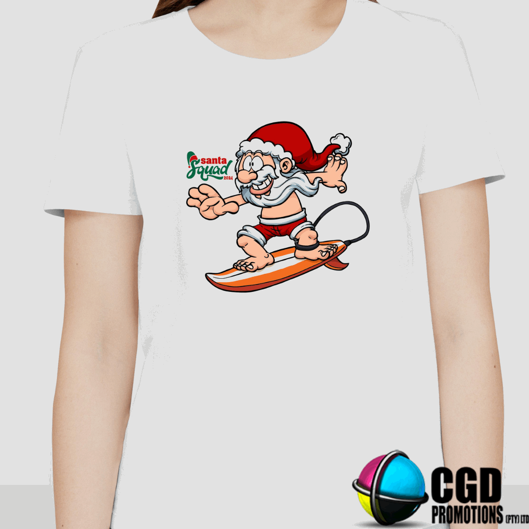 Dubbing Surfing Santa Xmas Dub Christmas Printed Shirt for the Whole Family - Matching Unisex, Ladies Fitted & Kids