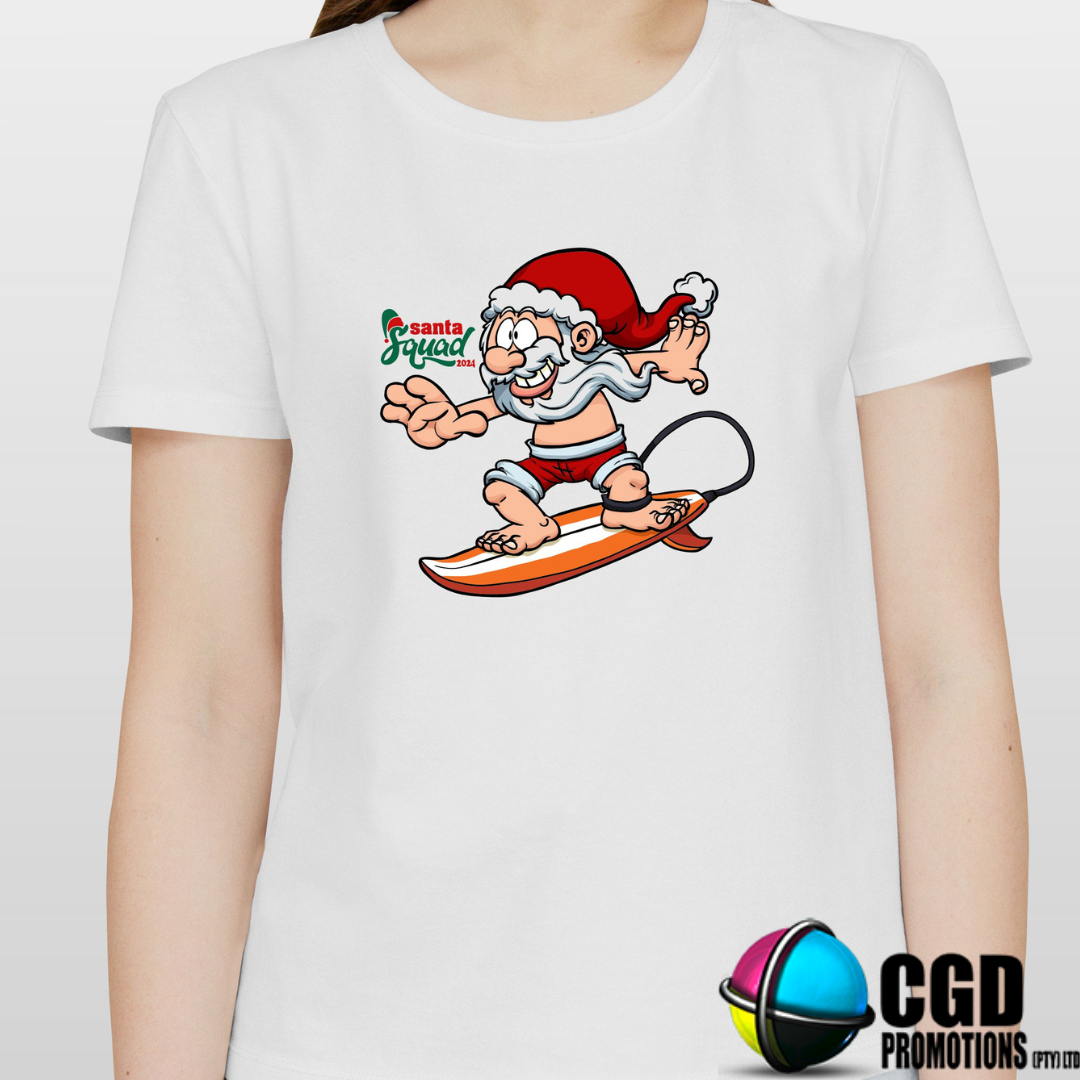 Dubbing Surfing Santa Xmas Dub Christmas Printed Shirt for the Whole Family - Matching Unisex, Ladies Fitted & Kids