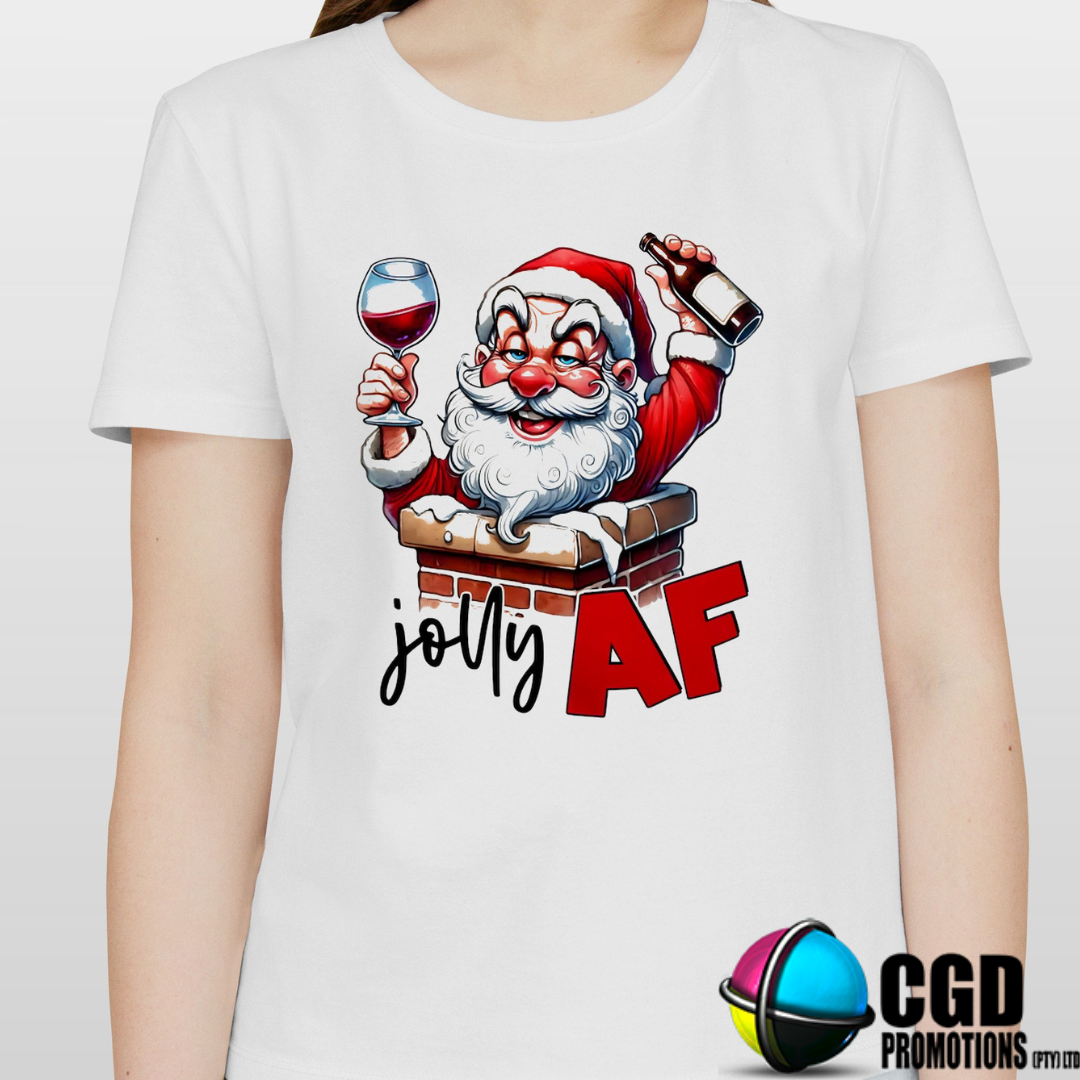 Santa Jolly AF with wine - Christmas Adult Unisex, Ladies Fitted