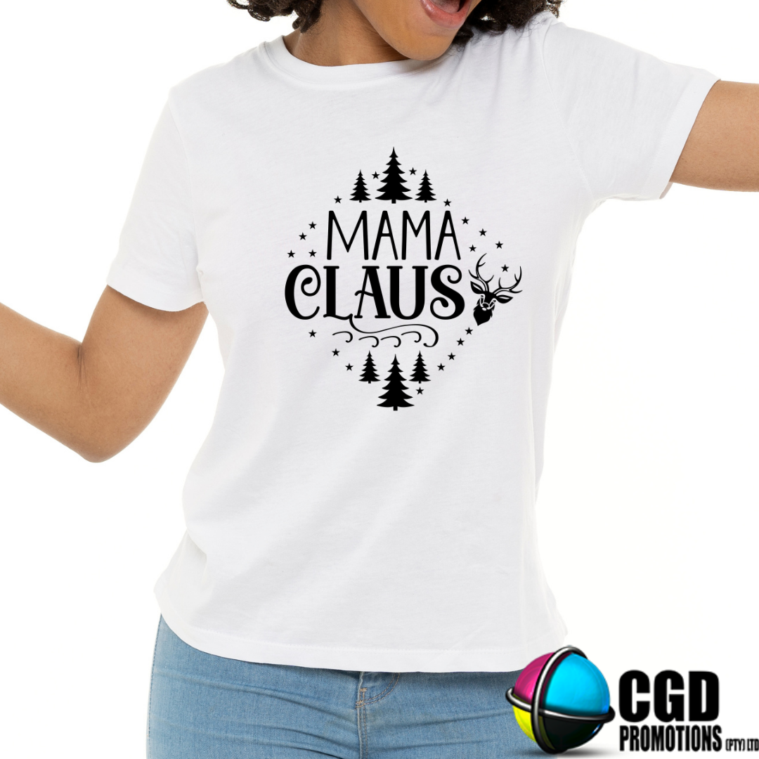 Mama Clause Cute Mom Chrismtas Adult Christms Printed Shirt - Unisex Mens & Ladies Fitted