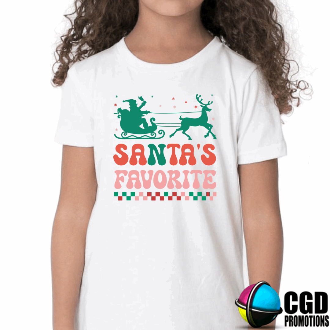 Santa's Favourite with Santa riding a sleight & Reindeers - Christmas Printed Shirt for Kids