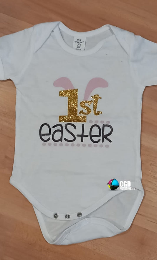 My First Easter Pink and Gold Grow - Easter Printed Baby Grow