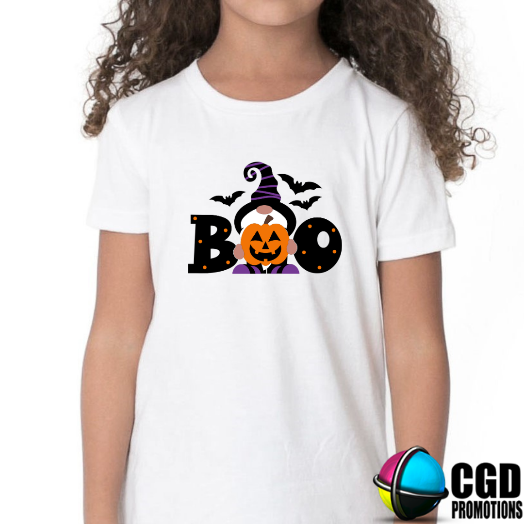 Cute Gnome with wording Boo and Pumpkin - Halloween Matching T-shirts Adult & Kids Printed Shirt - Unisex, Ladies Fitted & Kids