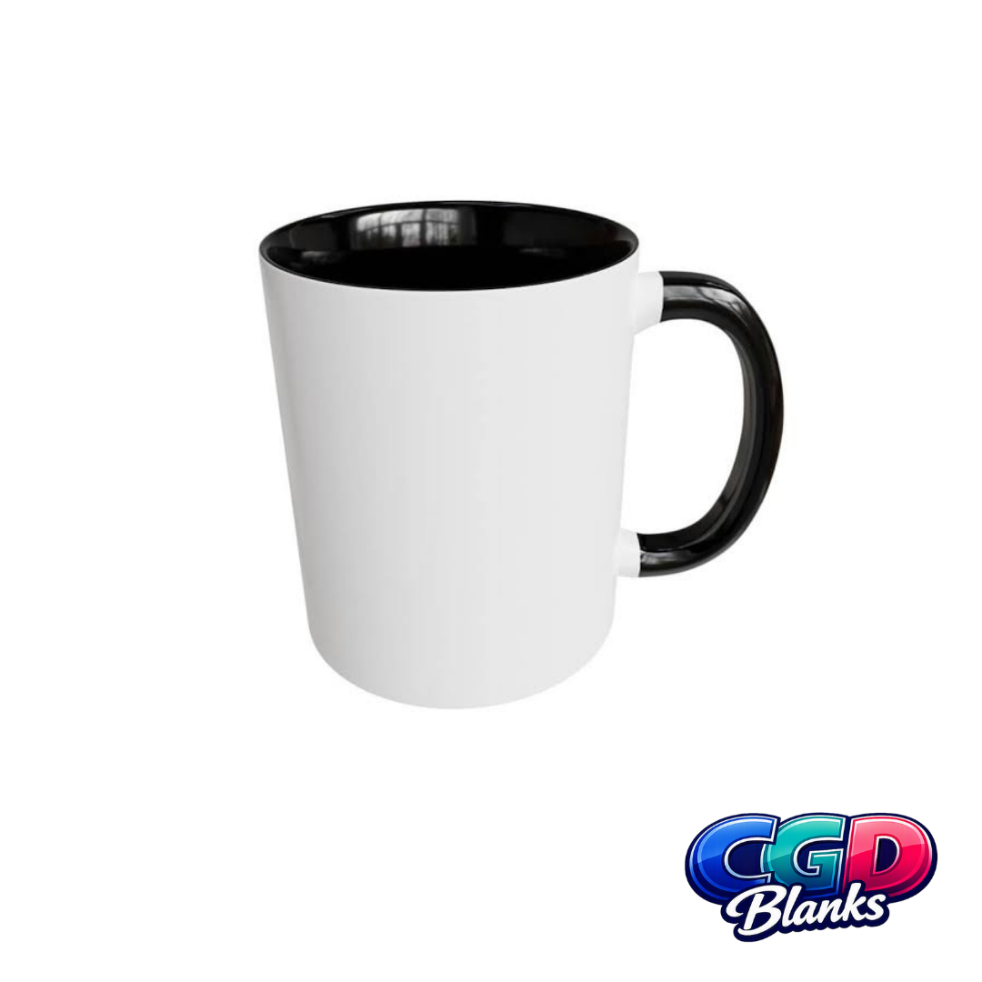 11oz black two-tone sublimation mug blank with coloured inner and handle