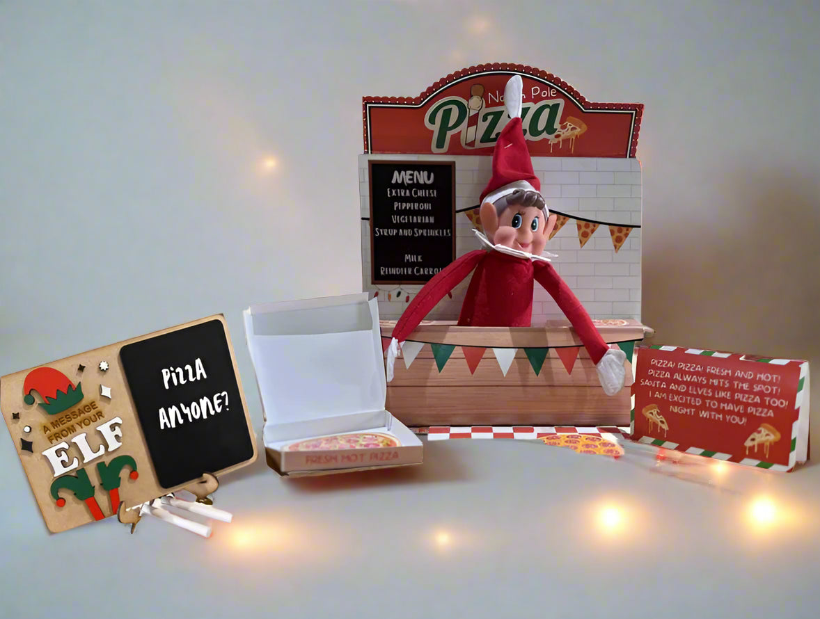 Decorative Elf on the Shelf treehouse prop included in the activity box display