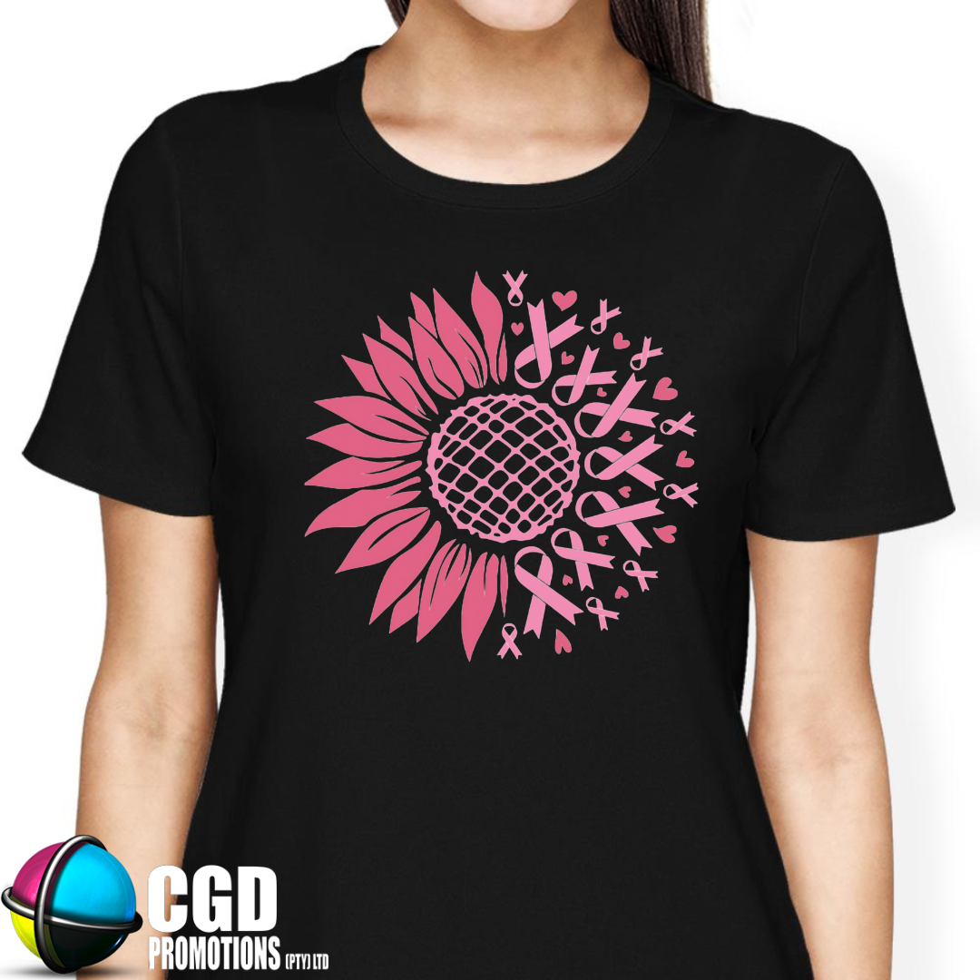 Flower Half Pink Ribbon Designs (Unisex & Women’s fitted) - Breast Cancer Awareness T-Shirt