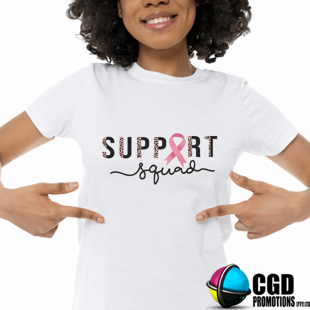 “Support Squad breast cancer awareness t-shirt with leopard print – unisex and women’s sizes South Africa”