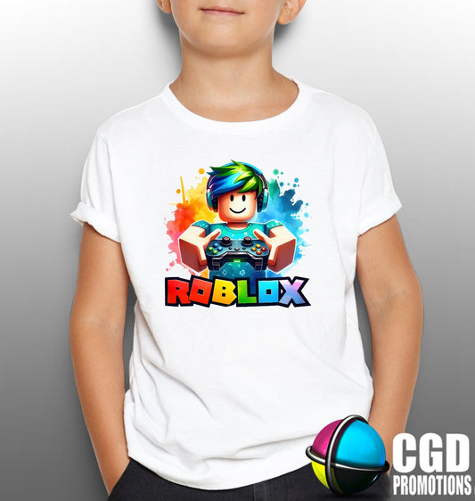 Colourful Roblox Character with Gaming remote & headset Kids Printed Gaming Shirt
