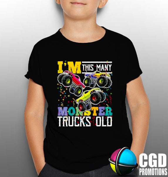 I’m This Many 3 Monster Trucks Old – Kids Birthday Shirt