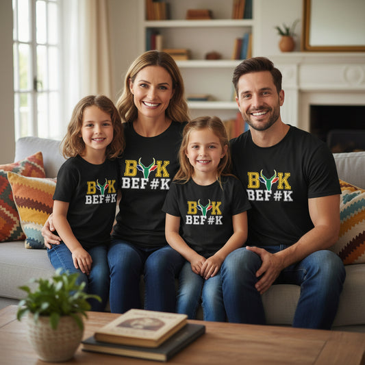 Matching family Bokbefok Heritage shirts for Heritage Day and rugby celebrations South Africa