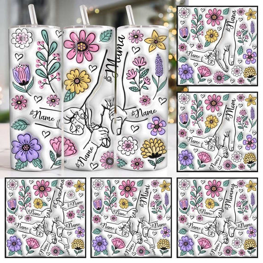 Custom Up to 6 Kids Holding Mom‘s Hand with Names Mug / Tumbler