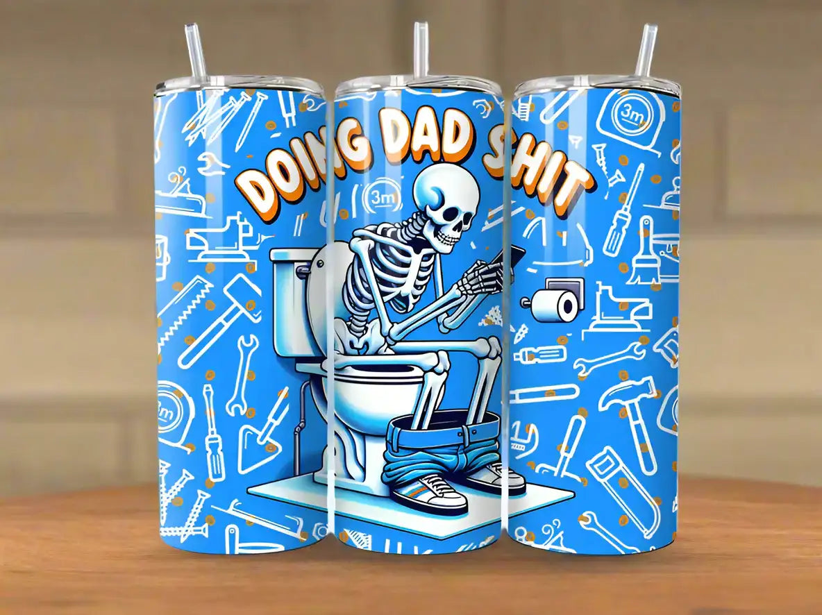 Doing Dad Shit Skeleton on Toilet with Phone Blue Father's Day Tumbler