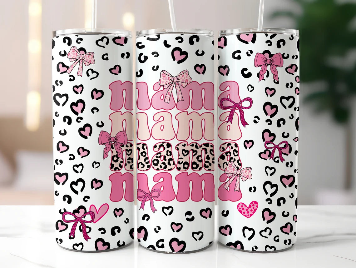 MAMA in pink and leopard print Mother's Day Tumbler