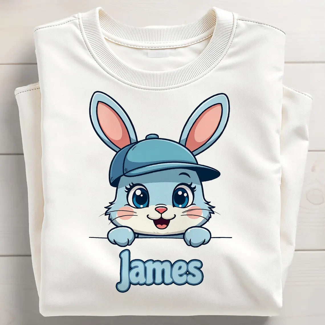 Cute Blue & Pink Peeping Personalised Boy & Girl Bunny Kids Easter Printed Shirts