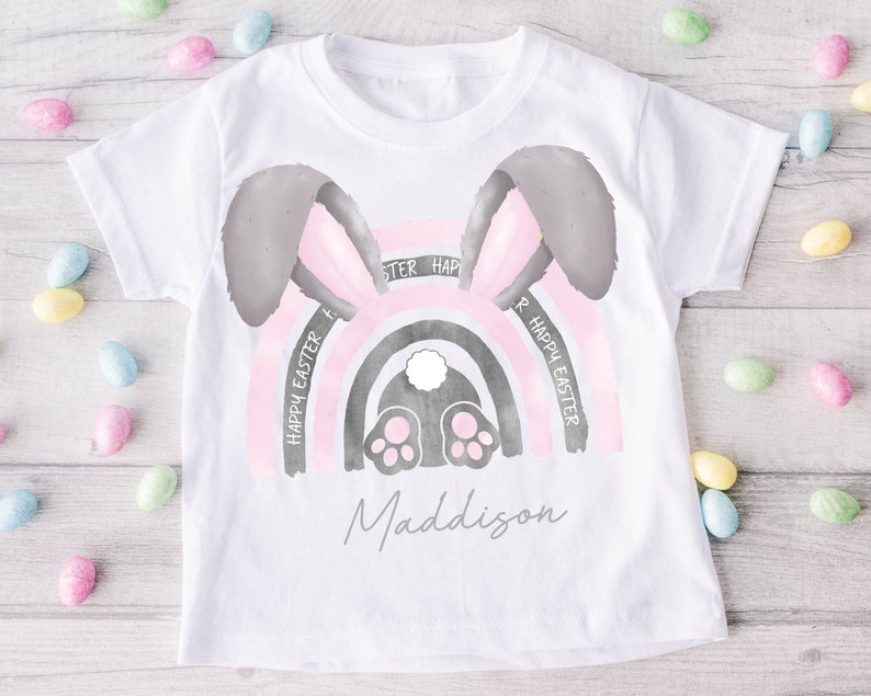 Cute Pink Bunny Printed Kids Easter Shirt