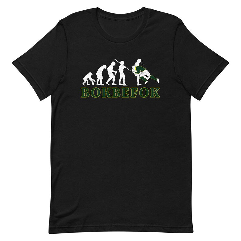 Bokbefok evolution t-shirt – rugby fan shirt for families, unisex, ladies, kids