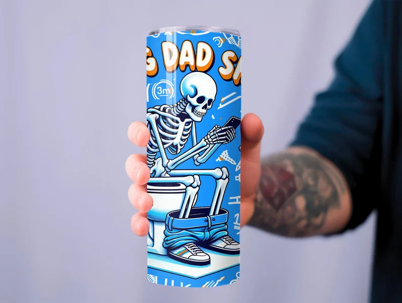 Doing Dad Shit Skeleton on Toilet with Phone Blue Father's Day Tumbler