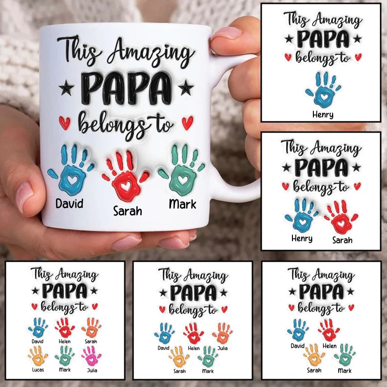 This Amazing Grandpa Belongs to Personalise Handprint Up to 6 Kids Mug Wrap Father's Day Mug / Tumbler