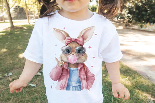 Retro Bunny blowing bubbles Boy & Girl Bunny Kids Printed Shirts